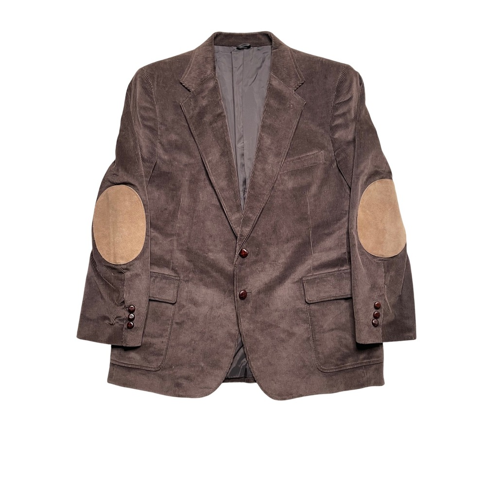 WOODMERE‎ Mens Brown Corduroy Blazer Elbow Patches Two Button see Measurements